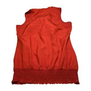 Maurices Medium Red Sleeveless Bow Neck Top Smocked Ruffle Hem Tank Blouse